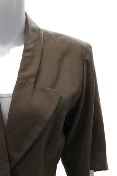 Designer Womens Jacket Dress Brown Collared Button Cotton Half Sleeve Size M