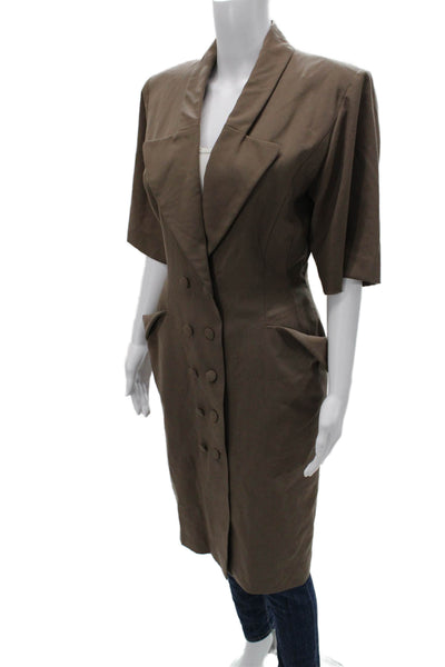 Designer Womens Jacket Dress Brown Collared Button Cotton Half Sleeve Size M