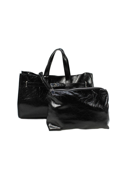 Melie Bianco Women's Snap Closure Top Handle Black Tote Handbag