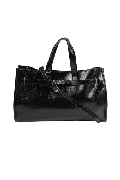Melie Bianco Women's Snap Closure Top Handle Black Tote Handbag