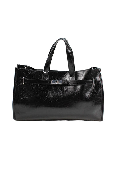 Melie Bianco Women's Snap Closure Top Handle Black Tote Handbag
