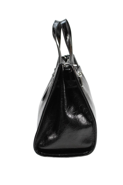 Melie Bianco Women's Snap Closure Top Handle Black Tote Handbag