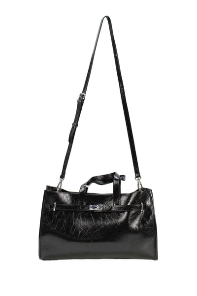 Melie Bianco Women's Snap Closure Top Handle Black Tote Handbag
