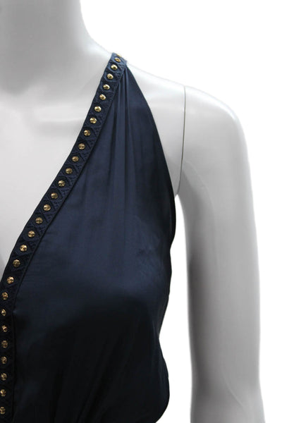 Ramy Brook Womens Halter Cropped Tank Blue Polyester Sleeveless Size XS