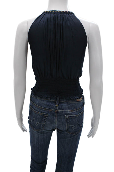 Ramy Brook Womens Halter Cropped Tank Blue Polyester Sleeveless Size XS