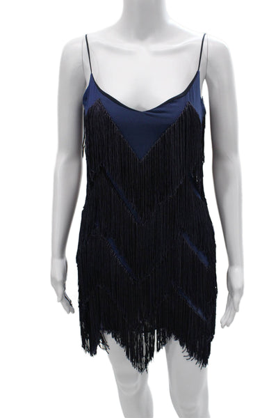 Galvan London Womens Blue Silk Shift Dress V Neck Sleeveless Zip Size 4