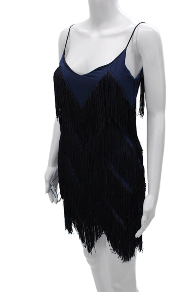 Galvan London Womens Blue Silk Shift Dress V Neck Sleeveless Zip Size 4