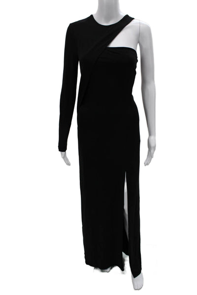 Cut 25 Womens Maxi Dress Black One Shoulder Long Sleeve Zip Polyester Size 4