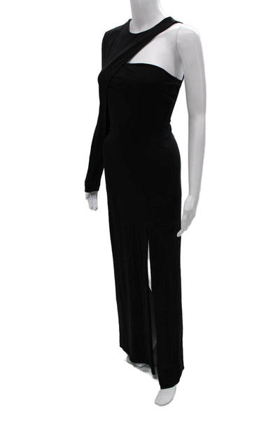 Cut 25 Womens Maxi Dress Black One Shoulder Long Sleeve Zip Polyester Size 4