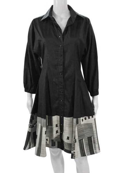 Andrew Gn Women Black Shirt Dress Cotton Geometric Size 36