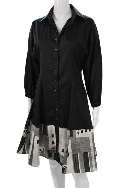Andrew Gn Women Black Shirt Dress Cotton Geometric Size 36
