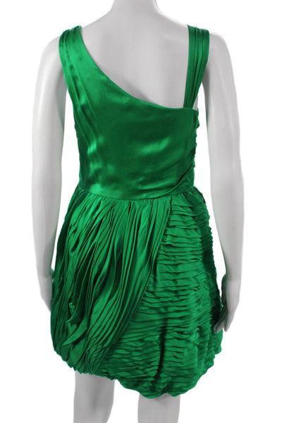 Alice + Olivia Women Green Silk One Shoulder Mini Dress Zip Sleeveless Size XS