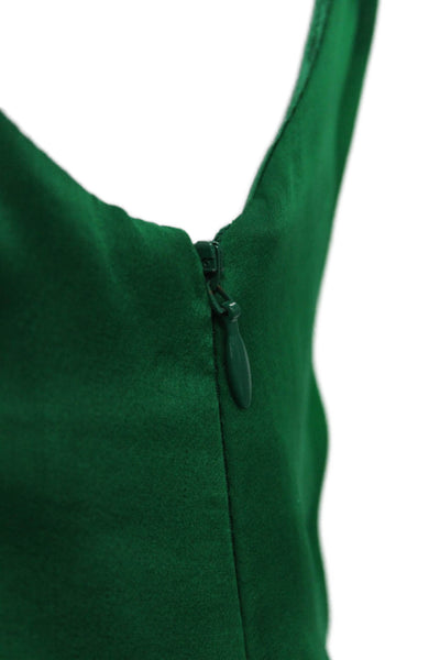 Alice + Olivia Women Green Silk One Shoulder Mini Dress Zip Sleeveless Size XS