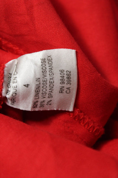 Theory Women Red Linen Shirt Dress Sleeveless Collared Button Short Size 4