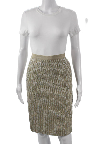 Les Copains Women Straight Pencil Skirt Beige Cotton Geometric Zip Size S