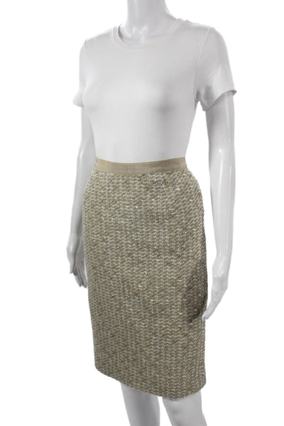 Les Copains Women Straight Pencil Skirt Beige Cotton Geometric Zip Size S