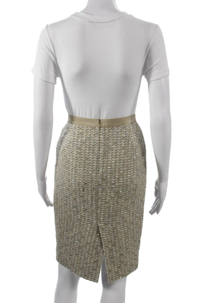 Les Copains Women Straight Pencil Skirt Beige Cotton Geometric Zip Size S