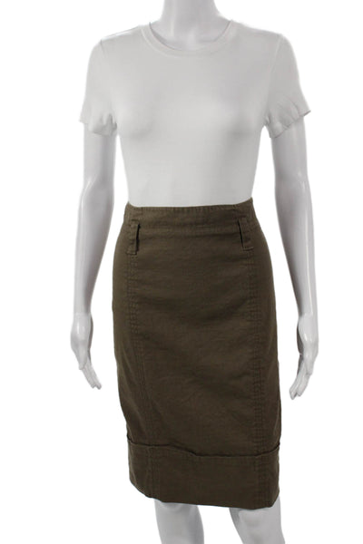 S Max Mara Womens Straight Pencil Linen Short Skirt Green Zip Size 6