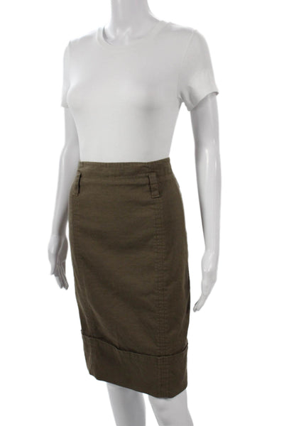 S Max Mara Womens Straight Pencil Linen Short Skirt Green Zip Size 6