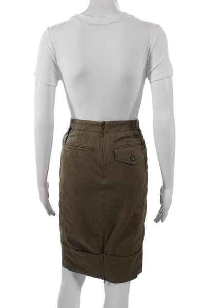 S Max Mara Womens Straight Pencil Linen Short Skirt Green Zip Size 6