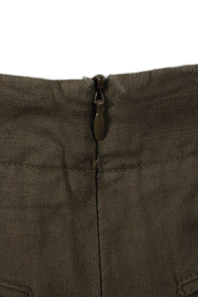 S Max Mara Womens Straight Pencil Linen Short Skirt Green Zip Size 6