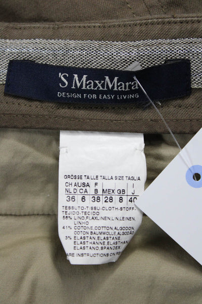 S Max Mara Womens Straight Pencil Linen Short Skirt Green Zip Size 6