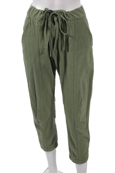 Frame Women Cropped Pants Green Cotton Drawstring Inseam 22 Size S