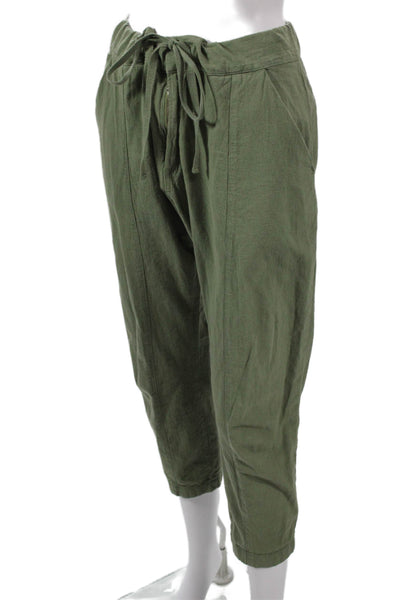 Frame Women Cropped Pants Green Cotton Drawstring Inseam 22 Size S