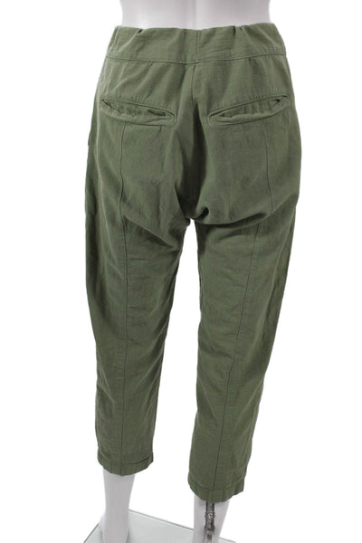 Frame Women Cropped Pants Green Cotton Drawstring Inseam 22 Size S