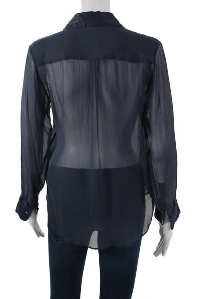 Equipment Femme Womens Blue Collared Button-Up Long Sleeve Polyester Size S