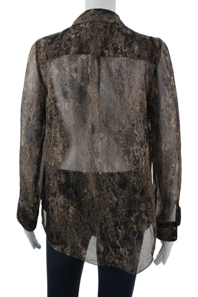 Haute Hippie Womens Tunic Brown Silk Blend Collared Long Sleeve Size S