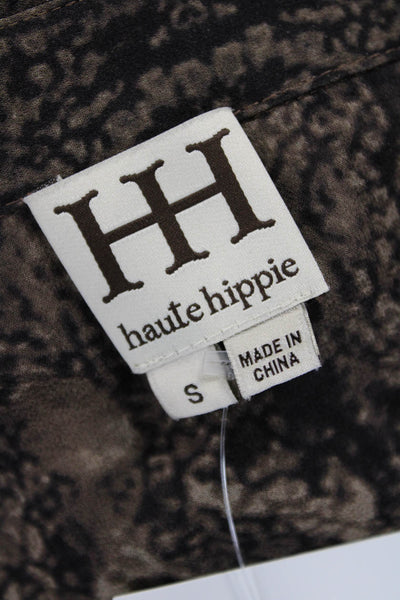 Haute Hippie Womens Tunic Brown Silk Blend Collared Long Sleeve Size S