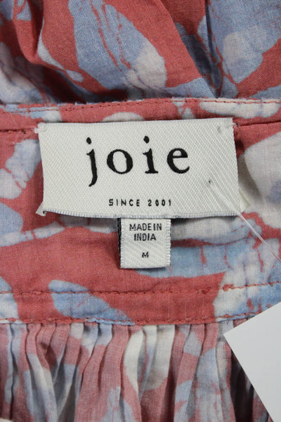 Joie Womens Cropped V-Neck Floral Cotton Blouse Red 3/4 Sleeve Button Size M
