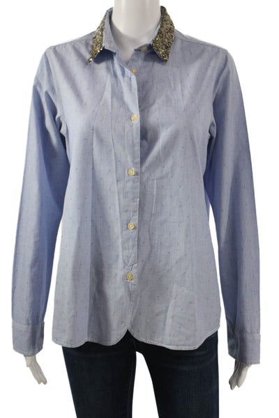 Maison Scotch Women Collared Geometric Cotton Button-Up Top Longsleeve Size 2