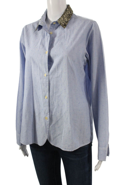 Maison Scotch Women Collared Geometric Cotton Button-Up Top Longsleeve Size 2