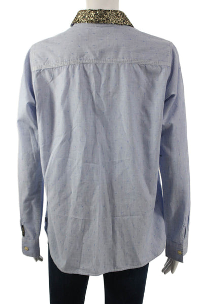 Maison Scotch Women Collared Geometric Cotton Button-Up Top Longsleeve Size 2