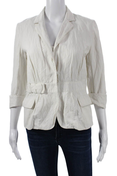 Elie Tahari Women Ivory Cotton 3/4 Sleeve Button Blazer Size M