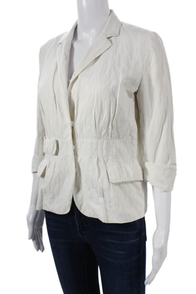 Elie Tahari Women Ivory Cotton 3/4 Sleeve Button Blazer Size M
