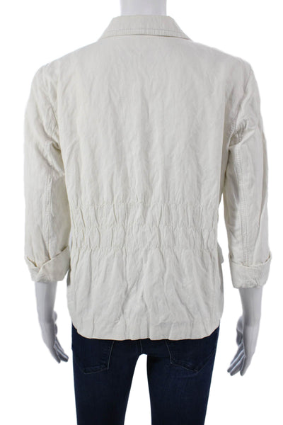 Elie Tahari Women Ivory Cotton 3/4 Sleeve Button Blazer Size M