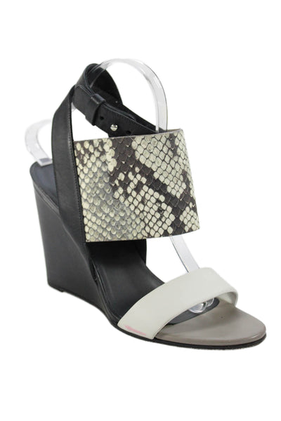 Vince Womens Leather Colorblock Snakeskin Panel Detail Wedges Black Size 8