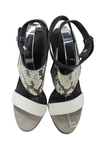Vince Womens Leather Colorblock Snakeskin Panel Detail Wedges Black Size 8