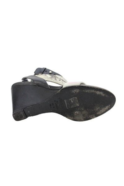 Vince Womens Leather Colorblock Snakeskin Panel Detail Wedges Black Size 8
