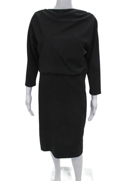 Badgley Mischka Womens Pencil Dress Black Cowl Neck 3/4 Sleeve Midi Size L
