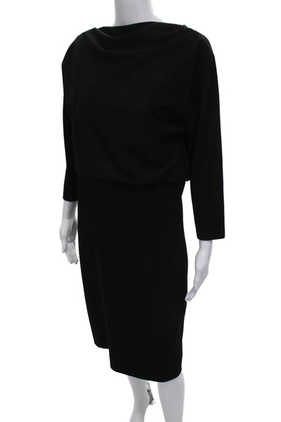 Badgley Mischka Womens Pencil Dress Black Cowl Neck 3/4 Sleeve Midi Size L