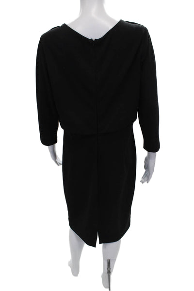 Badgley Mischka Womens Pencil Dress Black Cowl Neck 3/4 Sleeve Midi Size L