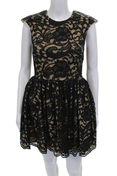 Cameo Women Fit & Flare Black Sleeveless Nylon Round Neck Mini Dress Size XS
