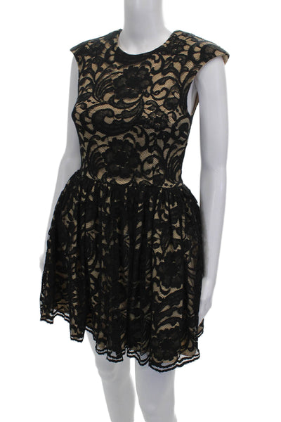 Cameo Women Fit & Flare Black Sleeveless Nylon Round Neck Mini Dress Size XS
