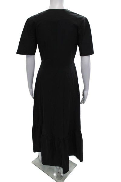 Iris & Ink Womens Maxi Dress Black V-Neck Button Short Sleeve Cotton Size 8