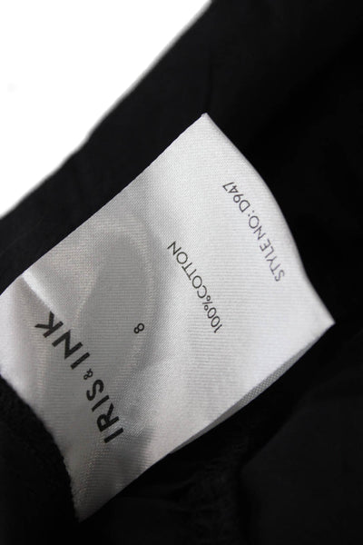 Iris & Ink Womens Maxi Dress Black V-Neck Button Short Sleeve Cotton Size 8