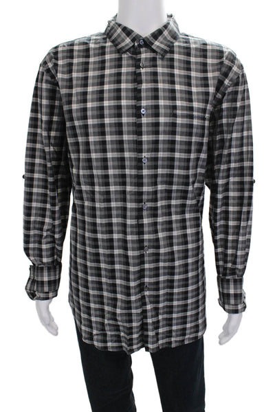John Varvatos Mens Button-Down Plaid Collared Long Sleeve Cotton Shirt Size 2XL